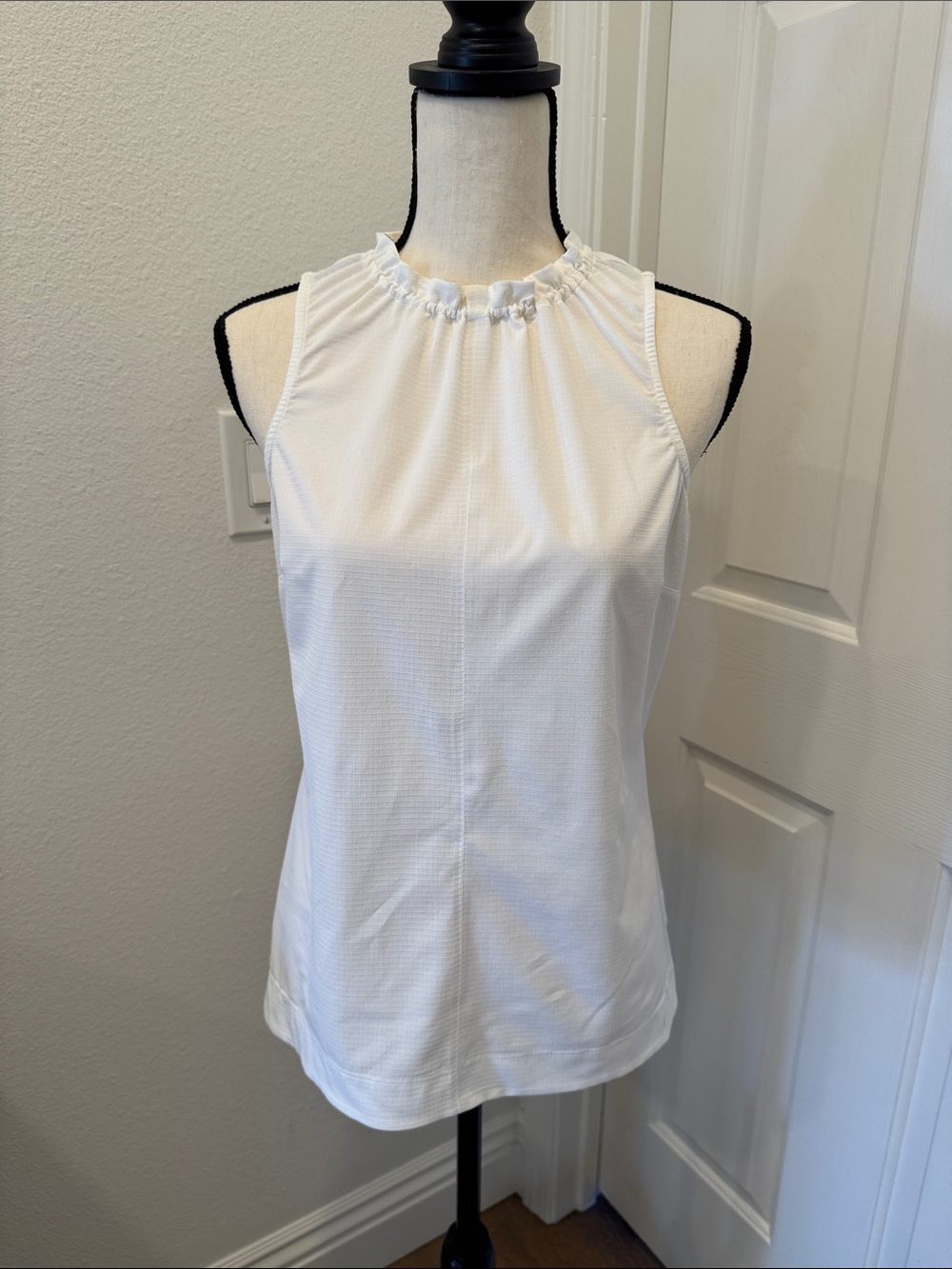 Athleta White Ruffle-Neck Tank Top